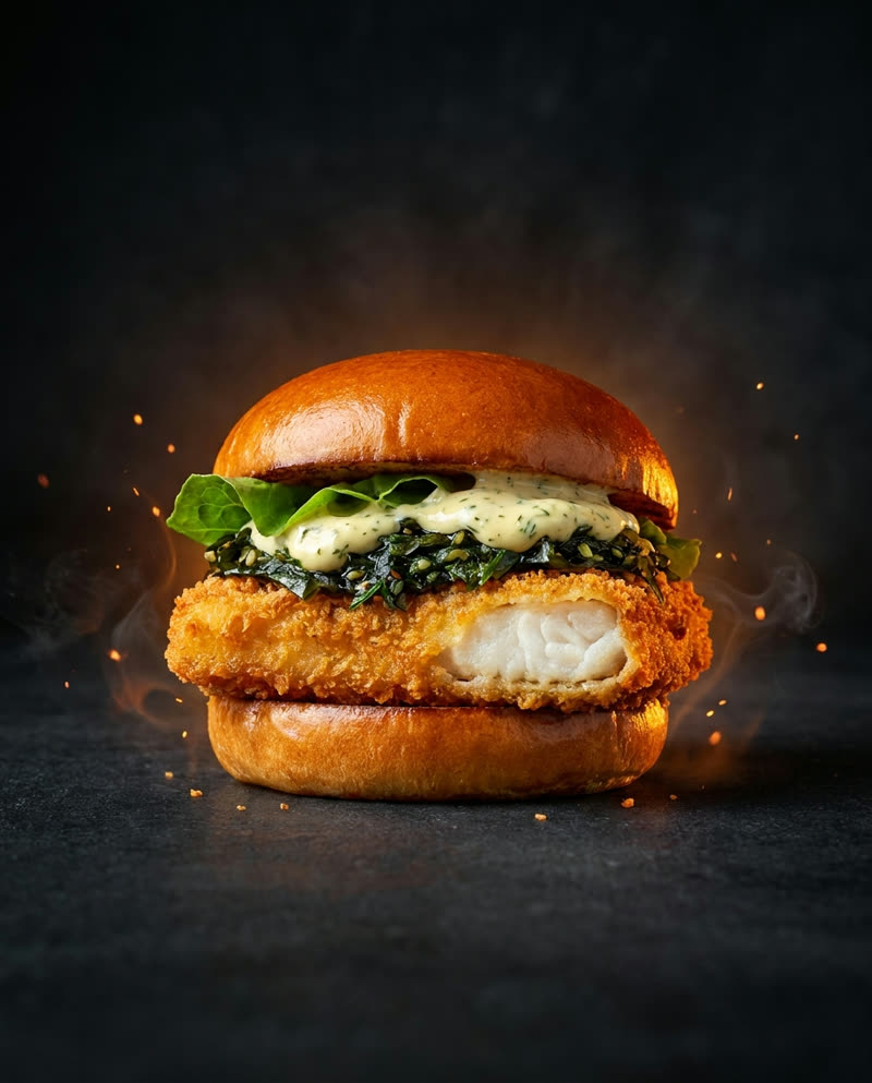 Le Goémon, burger de la mer au lieu jaune et algues