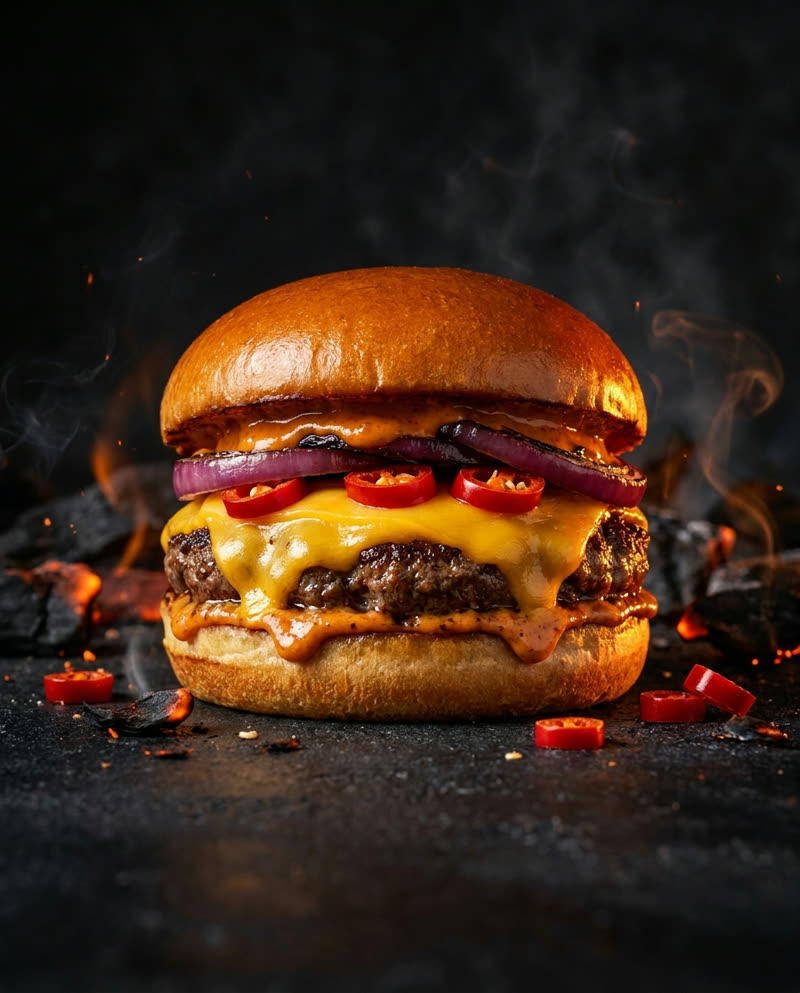 Le Korrigan, burger épicé au piment du pays